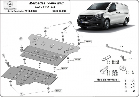 Protection sous moteur et de la boîte de vitesse  Mercedes Viano W447 2.2 D, 4x4