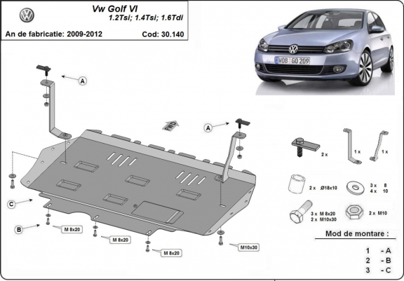 Protection sous moteur et de la boîte de vitesse VW Golf 6