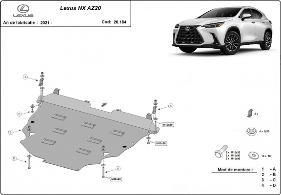 Protection sous moteur et de la boîte de vitesse Lexus NXAZ20 - Aluminium  