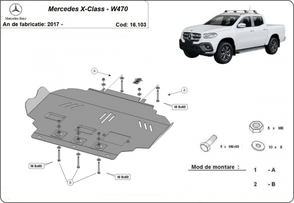 Protection sous moteur et de la boîte de vitesse Mercedes X-Class W470