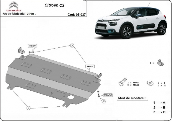 Protection sous moteur et de la boîte de vitesse Citroen C3