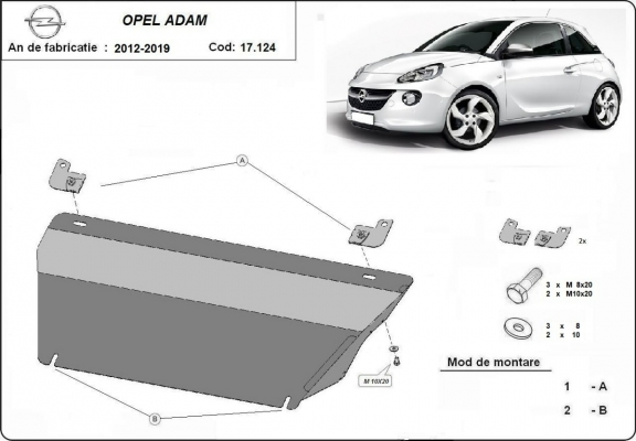 Protection sous moteur et de la boîte de vitesse Opel Adam