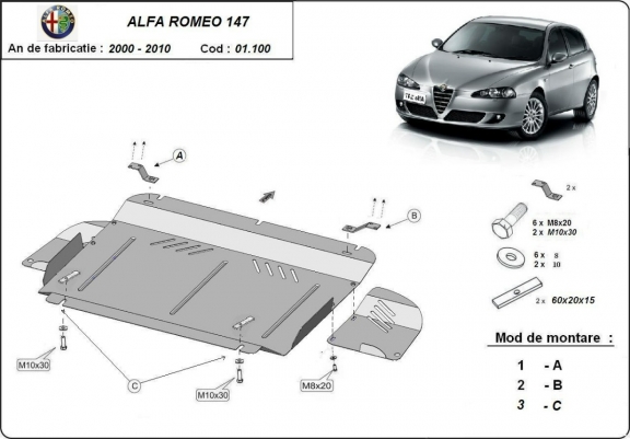 Protection sous moteur et de la boîte de vitesse Alfa Romeo 147