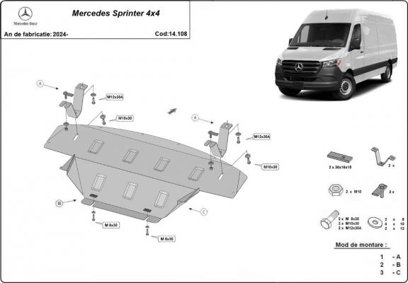 Protection sous moteur et de la boîte de vitesse Mercedes Sprinter 907 4x4