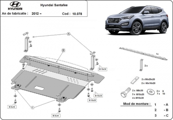 Protection sous moteur et de la boîte de vitesse Hyundai Santa Fe