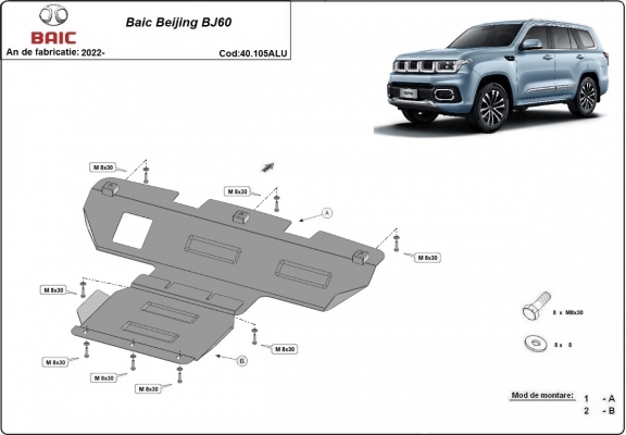 Protection Sous Moteur Baic Beijing BJ60- Aluminium
