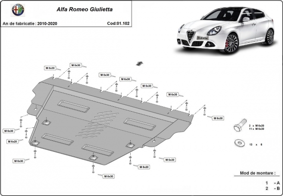 Protection sous moteur et de la boîte de vitesse Alfa Romeo Giulietta