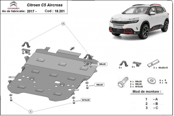 Protection sous moteur et de la boîte de vitesse Citroen C5 Aircross 