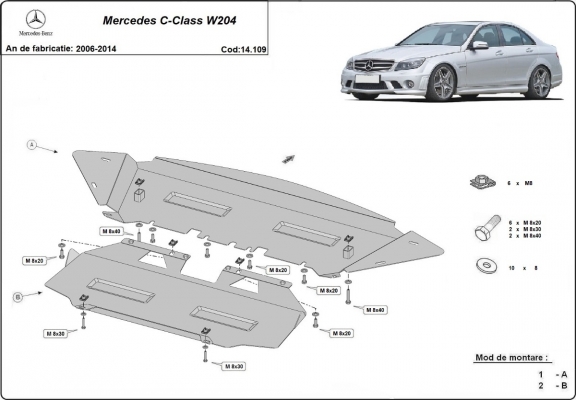 Protection sous moteur et de la radiateur Mercedes C-Class W204