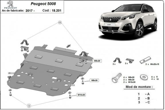 Protection sous moteur et de la boîte de vitesse Peugeot 5008