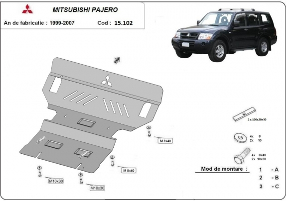 Protection sous moteur et de la radiateur Mitsubishi Pajero 3 (V60, V70)