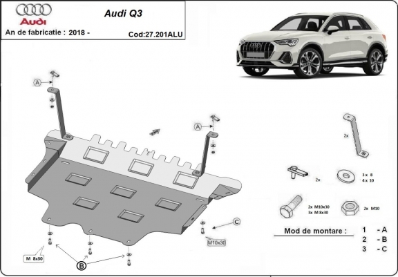 Aluminium protection sous moteur et de la boîte de vitesse Audi Q3
