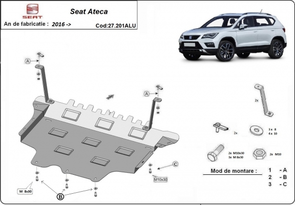 Aluminium protection sous moteur et de la boîte de vitesse Seat Ateca 