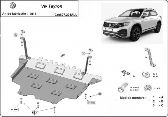 Aluminium protection sous moteur et de la boîte de vitesse VW Tayron