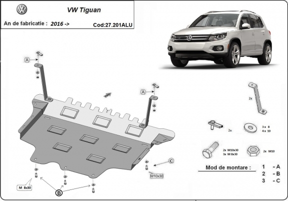 Aluminium protection sous moteur et de la boîte de vitesse VW Tiguan