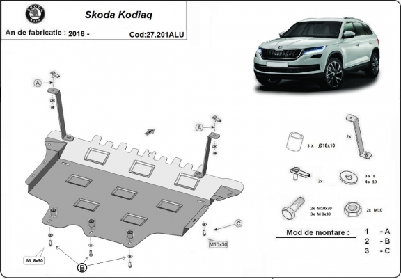 Aluminium protection sous moteur et de la boîte de vitesse Skoda Kodiaq