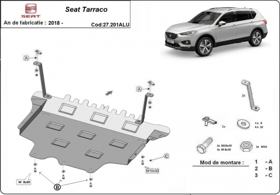 Aluminium protection sous moteur et de la boîte de vitesse Seat Tarraco