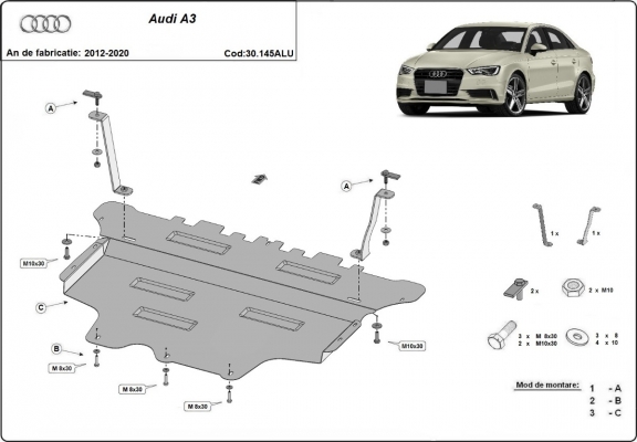 Aluminium protection sous moteur et de la boîte de vitesse Audi A3