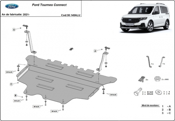 Aluminium protection sous moteur et de la boîte de vitesse Ford Tourneo Connect