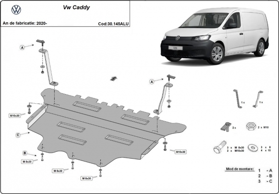 Aluminium protection sous moteur et de la boîte de vitesse VW Caddy