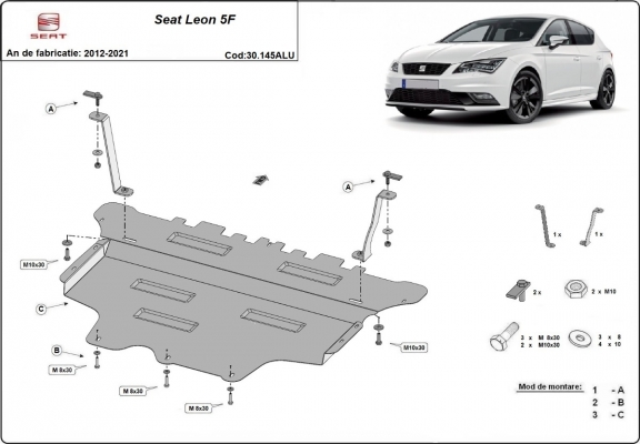 Aluminium protection sous moteur et de la boîte de vitesse Seat Leon Mk3 5F
