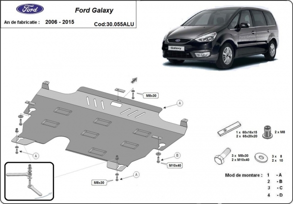 Aluminium protection sous moteur et de la boîte de vitesse Ford Galaxy 2