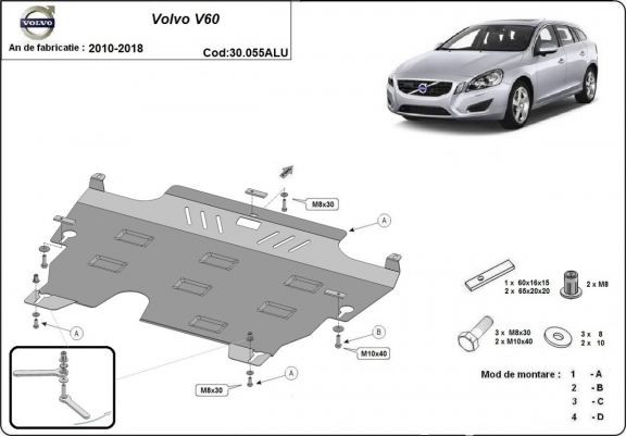 Aluminium protection sous moteur et de la boîte de vitesse Volvo V60