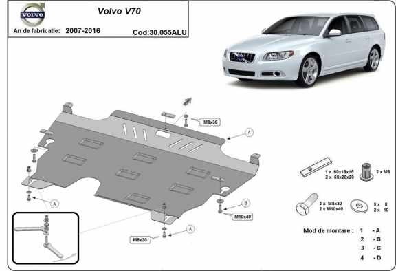Aluminium protection sous moteur et de la boîte de vitesse Volvo V70
