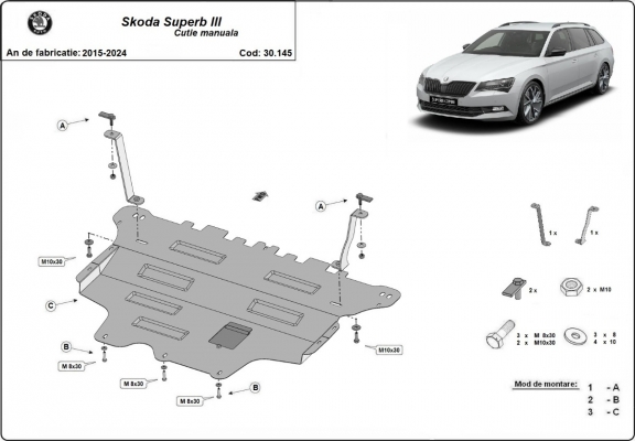 Protection sous moteur et de la boîte de vitesse Skoda Superb - boîte de vitesses manuelle