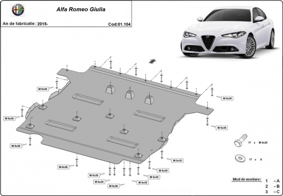 Protection sous moteur et de la boîte de vitesse Alfa Romeo Giulia