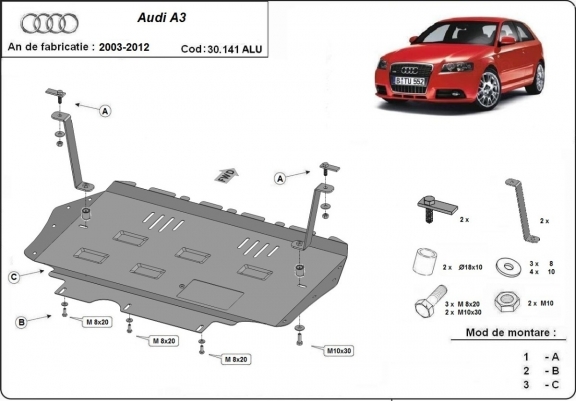 Aluminium protection sous moteur et de la boîte de vitesse Audi A3