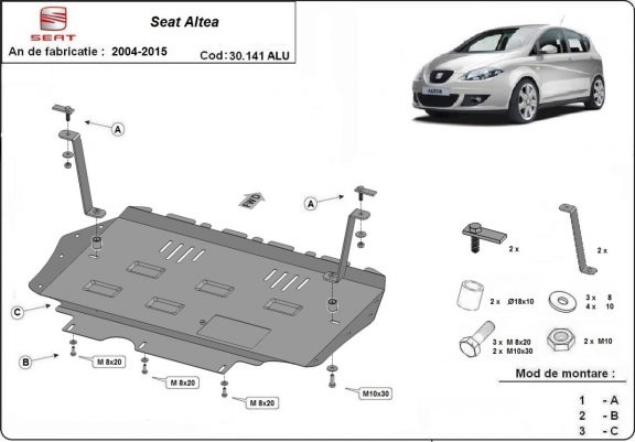 Aluminium protection sous moteur et de la boîte de vitesse Seat Altea
