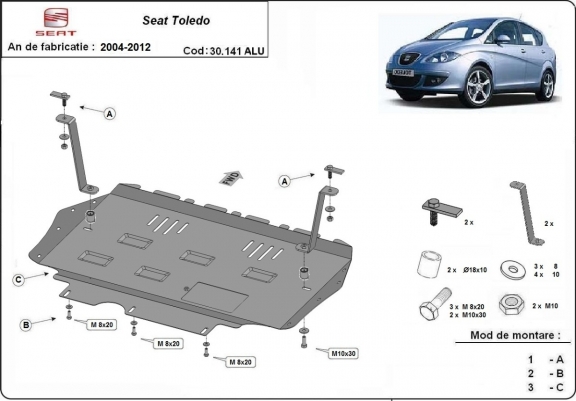Aluminium protection sous moteur et de la boîte de vitesse Seat Toledo 3