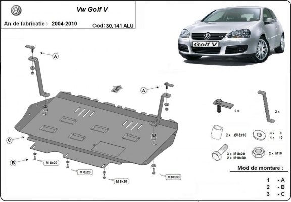 Aluminium protection sous moteur et de la boîte de vitesse Vw Golf mk5
