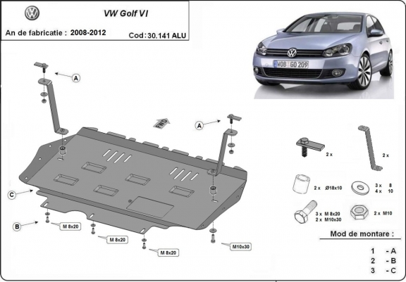 Aluminium protection sous moteur et de la boîte de vitesse VW Golf 6