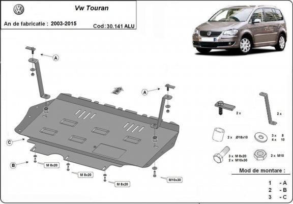 Aluminium protection sous moteur et de la boîte de vitesse Volkswagen Touran