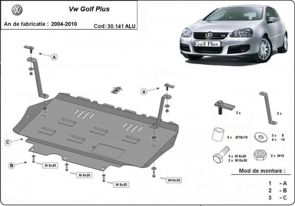 Aluminium protection sous moteur et de la boîte de vitesse Vw Golf Plus