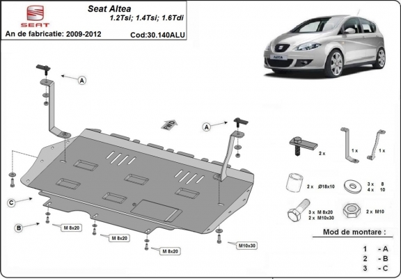 Aluminium protection sous moteur et de la boîte de vitesse Seat Altea