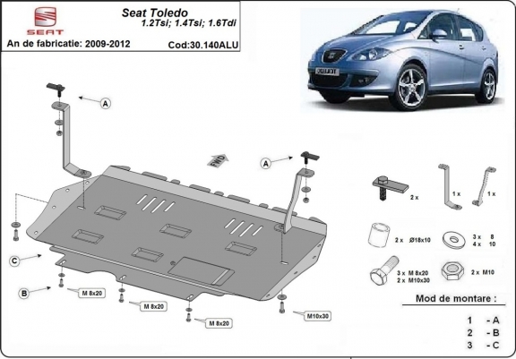 Aluminium protection sous moteur et de la boîte de vitesse Seat Toledo 3