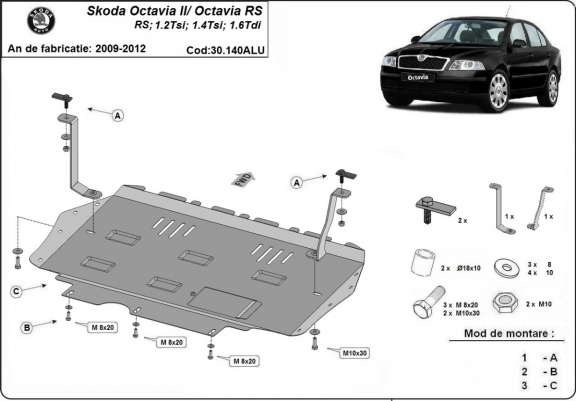 Aluminium protection sous moteur et de la boîte de vitesse Skoda Octavia 2