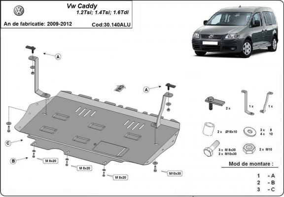 Aluminium protection sous moteur et de la boîte de vitesse Volkswagen Caddy 