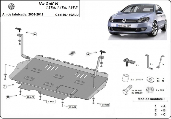 Aluminium protection sous moteur et de la boîte de vitesse VW Golf 6