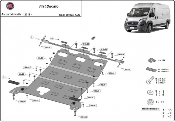 Aluminium protection sous moteur et de la boîte de vitesse Fiat Ducato