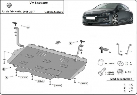 Protection sous moteur et de la boîte de vitesse Volkswagen Scirocco - Aluminium 