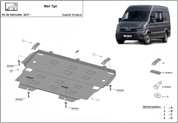 Aluminium protection sous moteur et de la boîte de vitesse MAN Tge