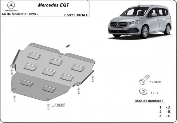 Aluminium protection sous moteur et de la boîte de vitesse Mercedes EQT