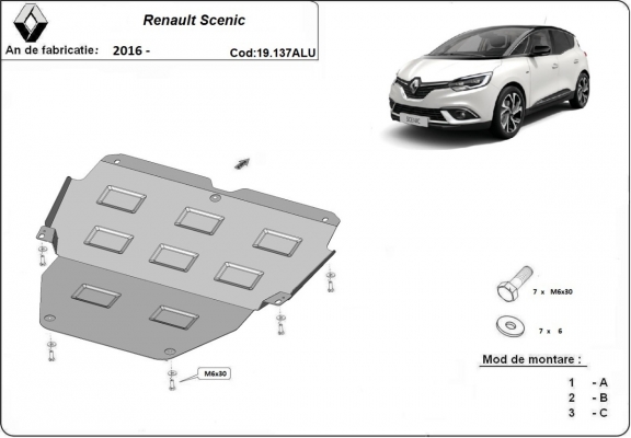 Aluminium protection sous moteur et de la boîte de vitesse Renault Scenic IV