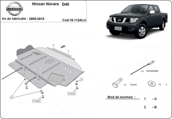 Aluminum protection sous moteur et de la boîte de vitesse Nissan Navara