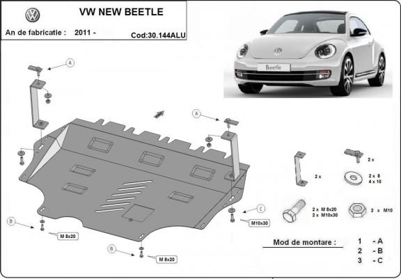 Aluminium protection sous moteur et de la boîte de vitesse Volkswagen New Beetle