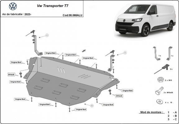 Aluminium protection sous moteur et de la boîte de vitesse Volkswagen Transporter T7 Van